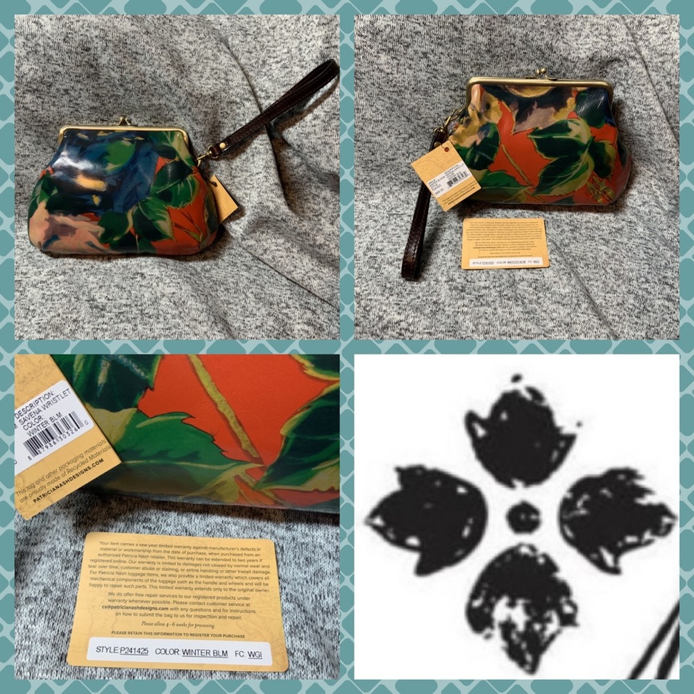 👛Patricia Nash Winter Bloom Savena Leather Wristlet - C